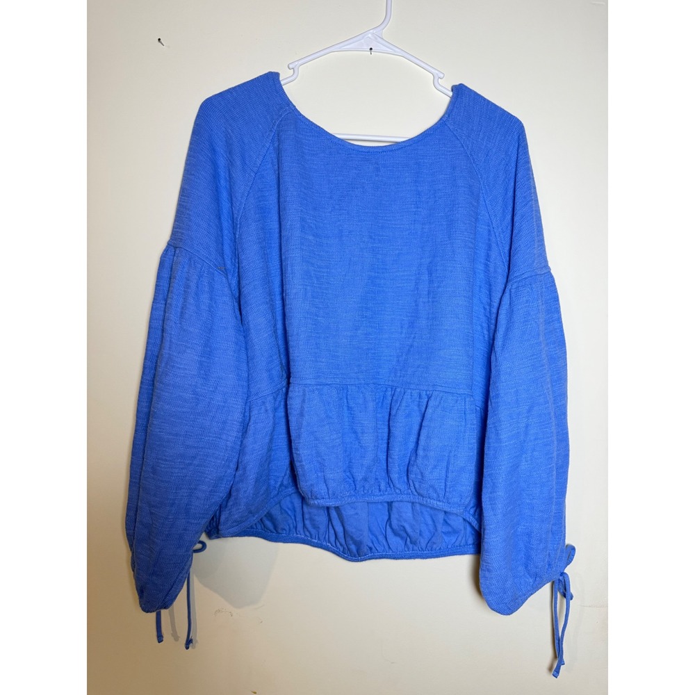 Aerie Blue Peplum Long Sleeve Top Tie Cuff Slub Knit XL